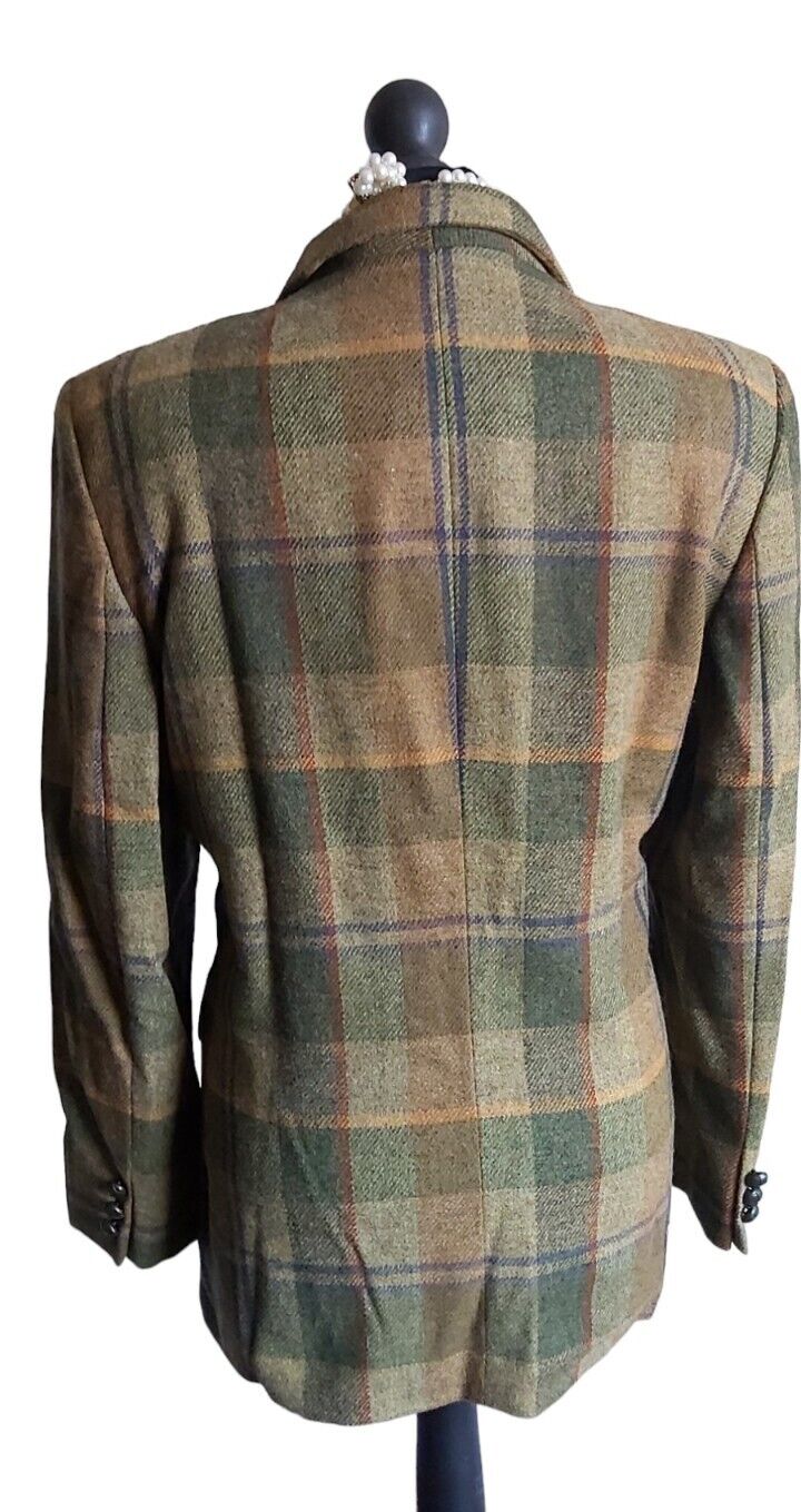 Ladies  DAKS 100% wool Fitted Khaki Check Tweed  jacket blazer  size 16