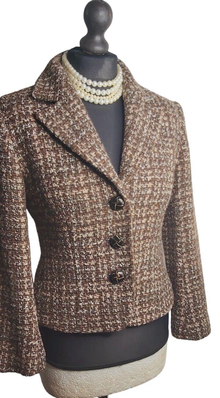 Hobbs Vintage  Fitted  Wool Tweed Boucle Blazer Jacket Size 14