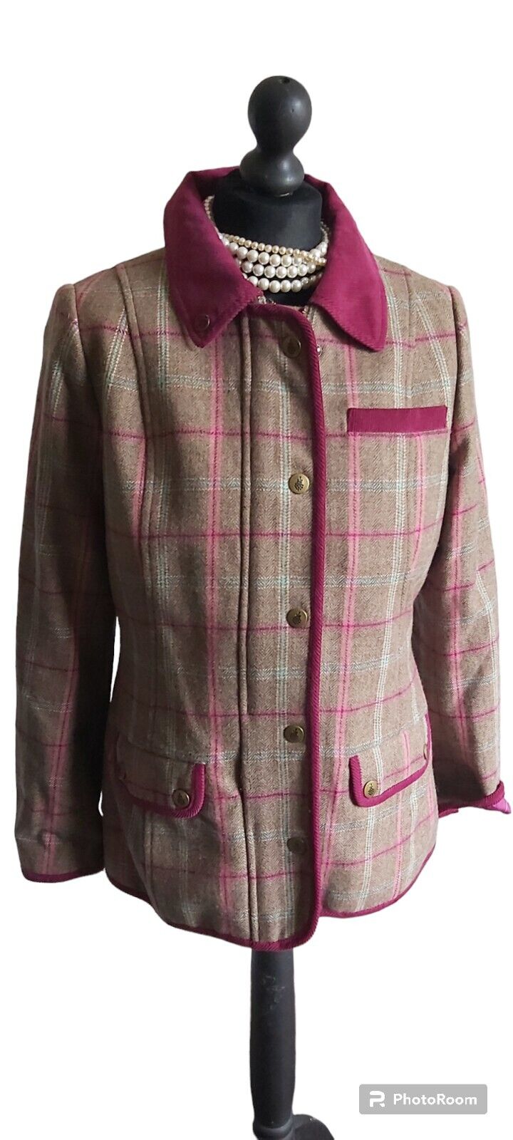 Ladies Tayberry Tweed Field Coat Burgundy Wool Country Jacket Fieldcoat Size 12