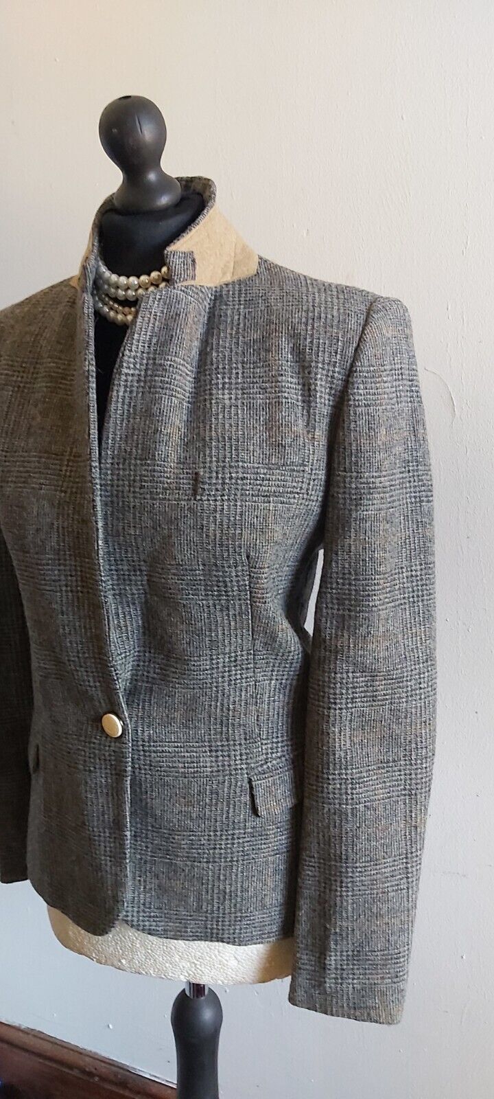 Zara Tweed 100% Wool Jacket Womens  Wool Country Hacking Blazer Size L