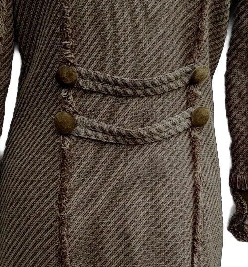 Ladies Per Una M&S Khaki  Wool Boucle Long coat Evening Size 10