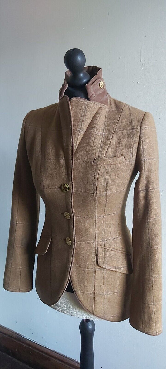 Joules  Tweed Jacket Womens Brown Herringbone Country Hacking UK 8