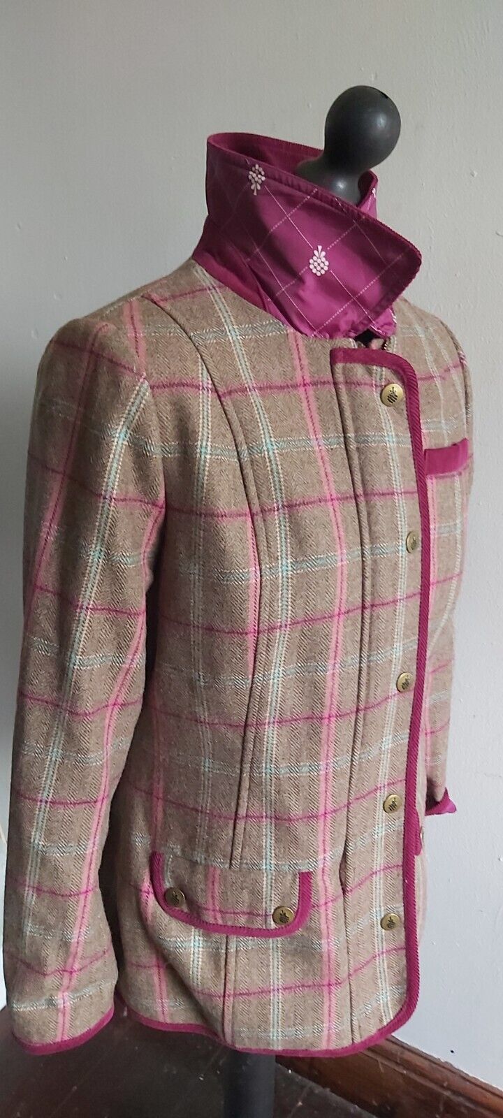 Ladies Tayberry Tweed Field Coat Burgundy Wool Country Jacket Fieldcoat Size 12