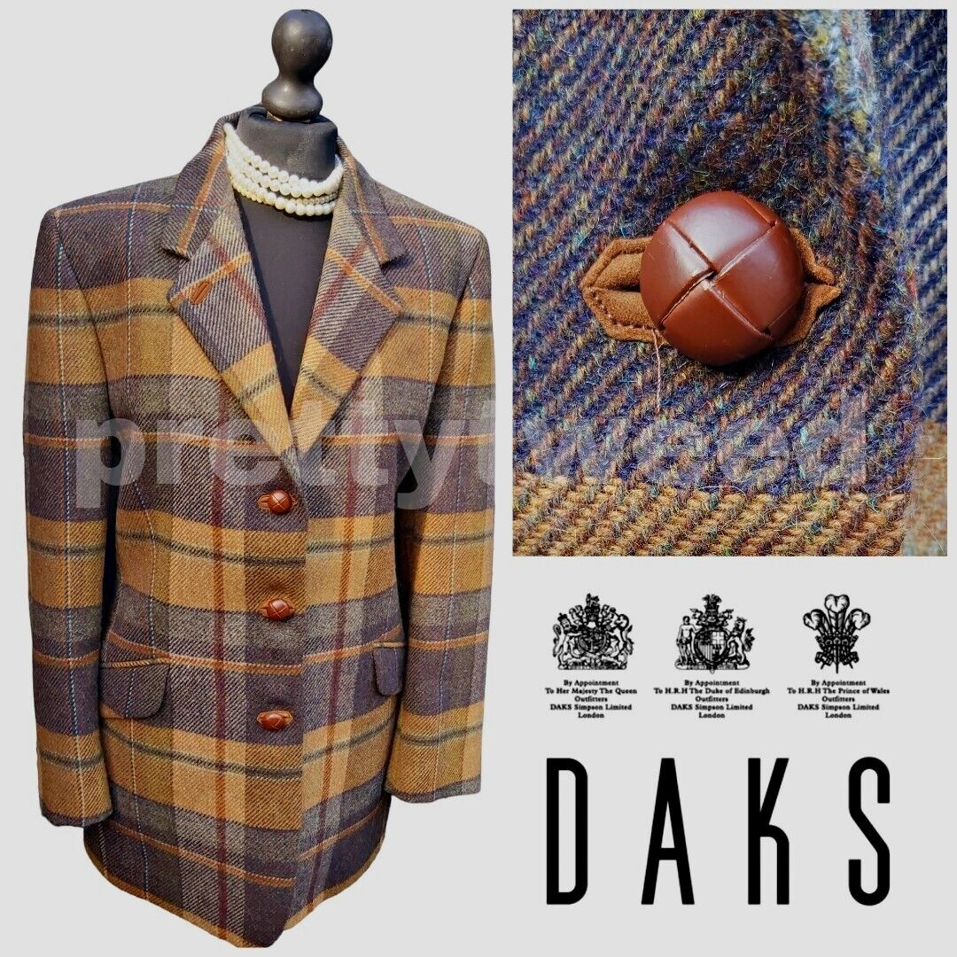 Womens Daks Signature Pure Tweed Wool Mohair Cashmere Checked  Jacket UK Size 16