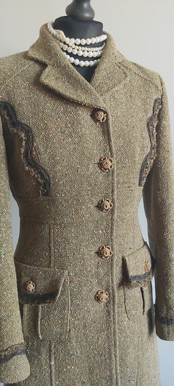 Tara Jarmon Green Wool Tweed Silk Tweed  Classic Long Coat 10