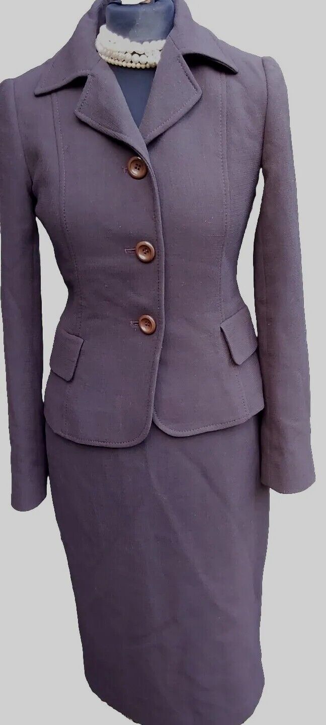 Hobbs  100% Wool Skirt Jacket  Brown Suit   UK Size 10