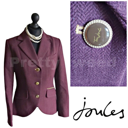 Joules Tweed Jacket 100% Wool Fitted Burgundy  Jacket  Size 12