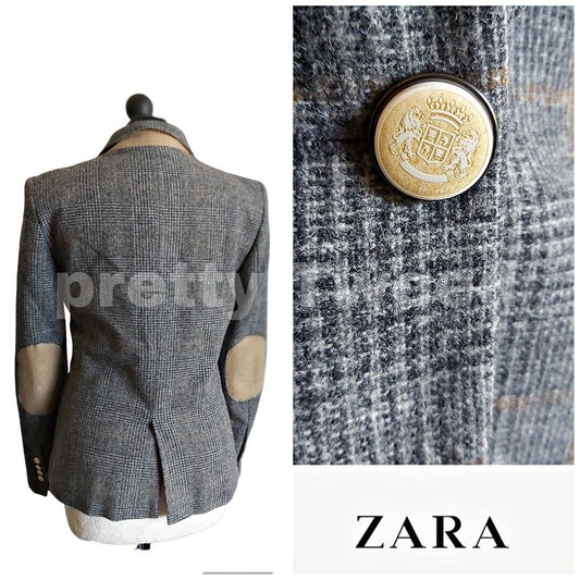 Zara Tweed 100% Wool Jacket Womens  Wool Country Hacking Blazer Size L