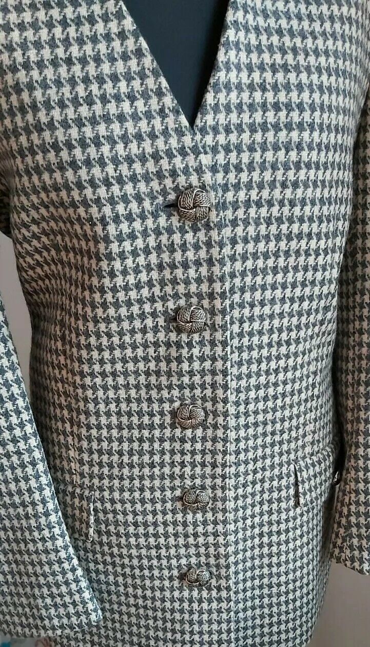 Ladies Jaeger 100% wool Houndstooth checked Tweed Jacket Coat UK Size 14