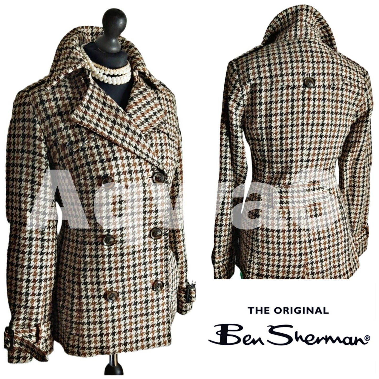 Ladies Ben sherman Tweed Check Thick Mac Coat UK Size S