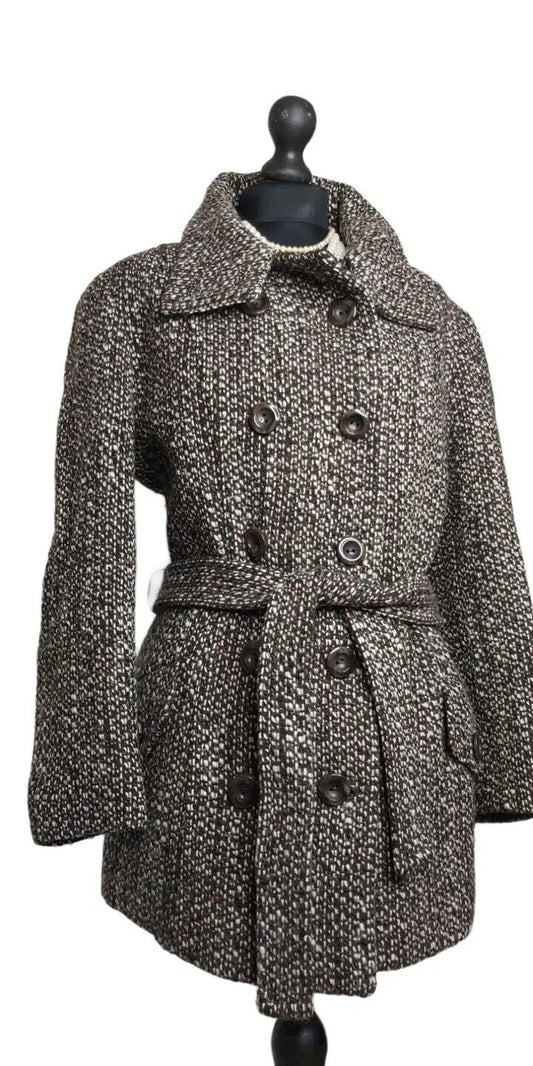 Hobbs Wool  Boucle Coat  Brown White Tweed Vintage UK Size 14