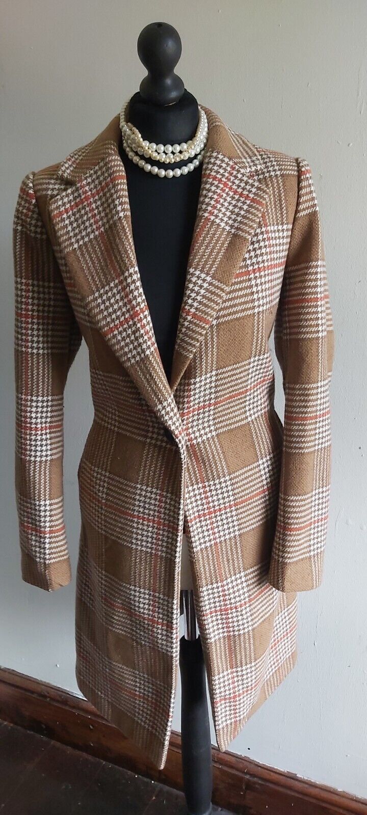 LADIES Tweed Check  Long COAT DEPT 19 -  Size UK 12