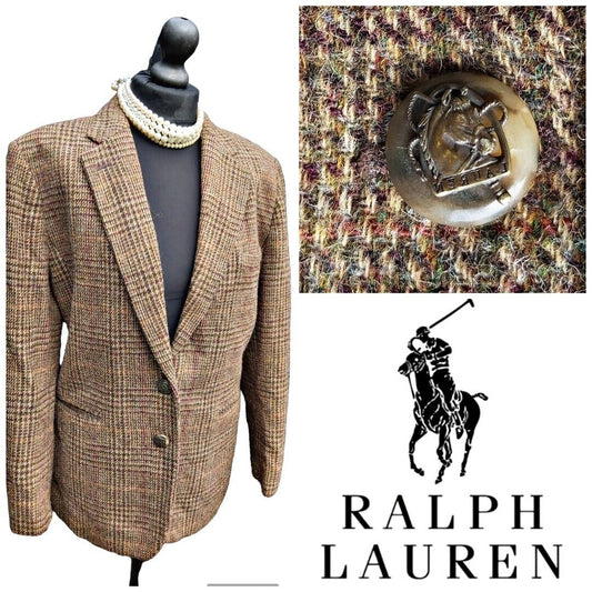 Ralph Lauren  Womens   Tweed 100% Wool Country Hacking Blazer Jacket UK  14