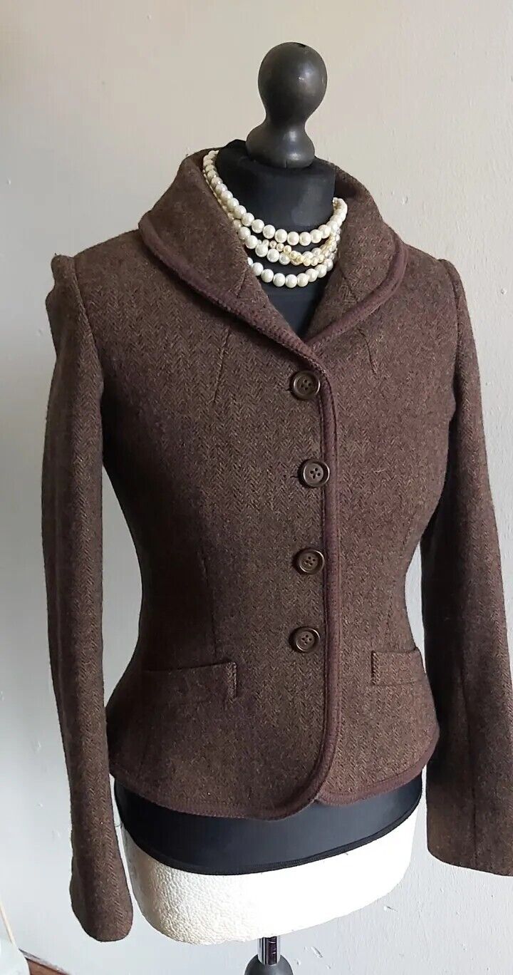 Ladies Joules 100% Wool  Harringbone Tweed brown Jacket SIZE 8