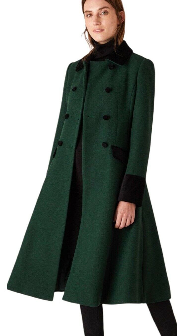 NEW TAGS Monsoon Kate MIDDLETON Green  Military Long Wool Coat UK 10