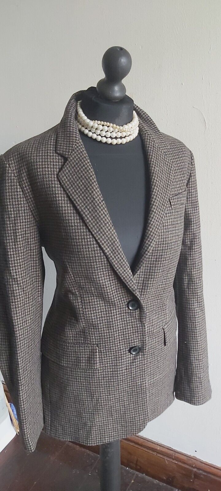 ZARA Brown Women's  Wool Tweed Elbow Patch Hacking Blazer Jacket M Medium