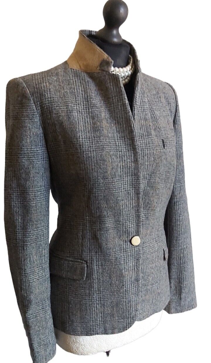 Zara Tweed 100% Wool Jacket Womens  Wool Country Hacking Blazer Size L