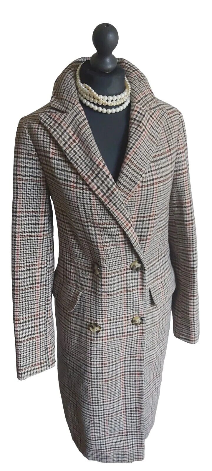 Ladies COVENT GARDEN Check Tweed Long COAT Size 10