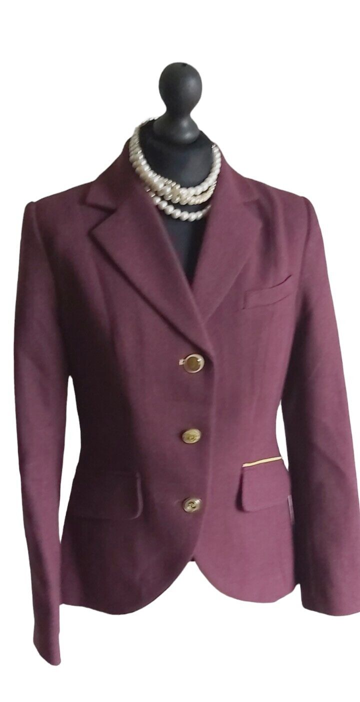 Joules Tweed Jacket 100% Wool Fitted Burgundy  Jacket  Size 12