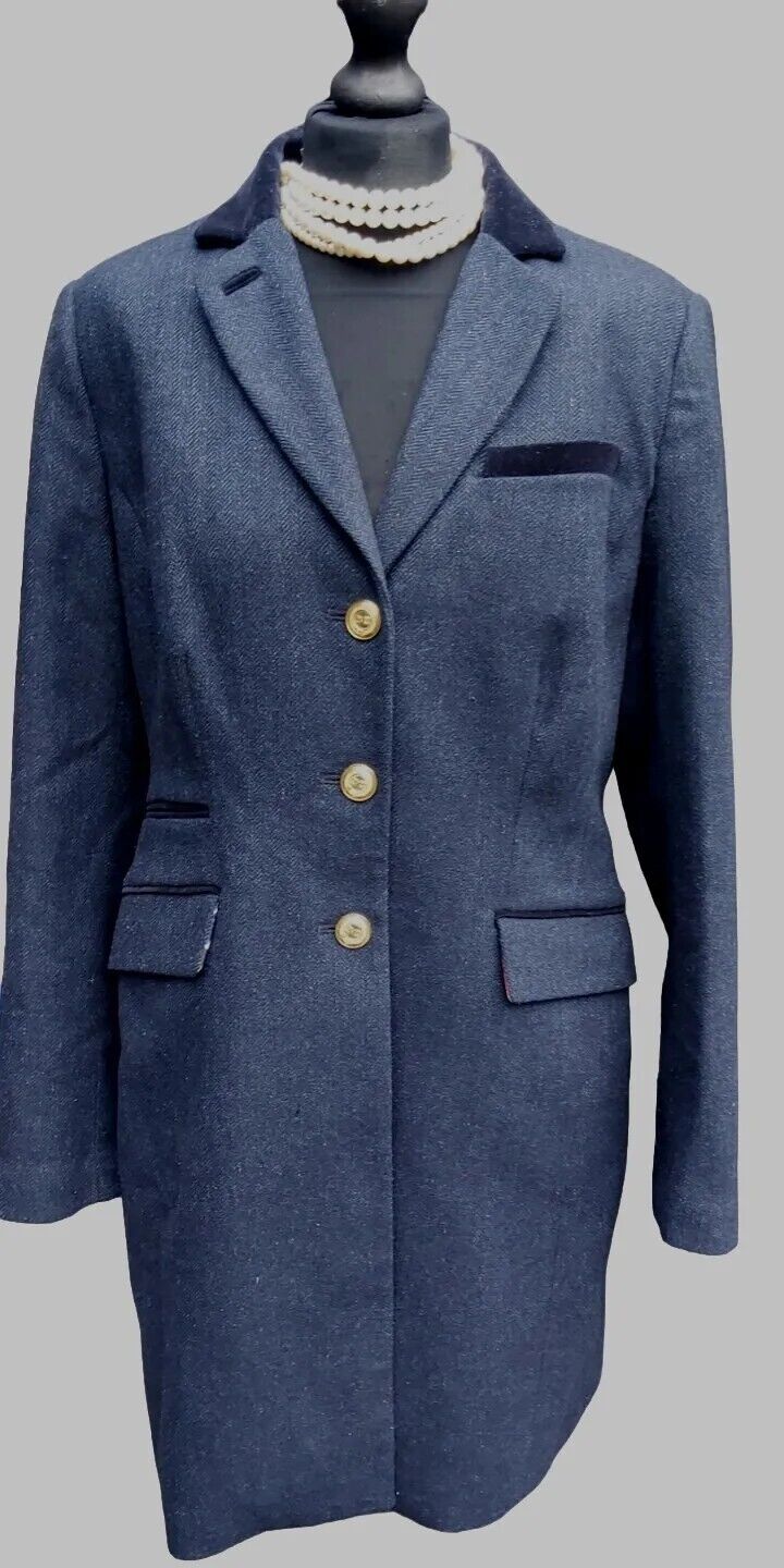 JOULES LADIES DUCHESS  NAVY TWEED LONG WOOL JACKET BLAZER  UK 16