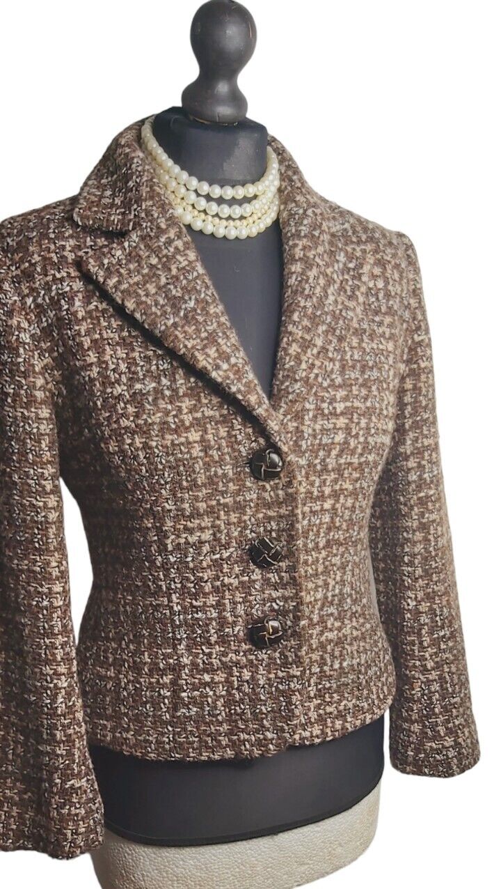 Hobbs Vintage  Fitted  Wool Tweed Boucle Blazer Jacket Size 10