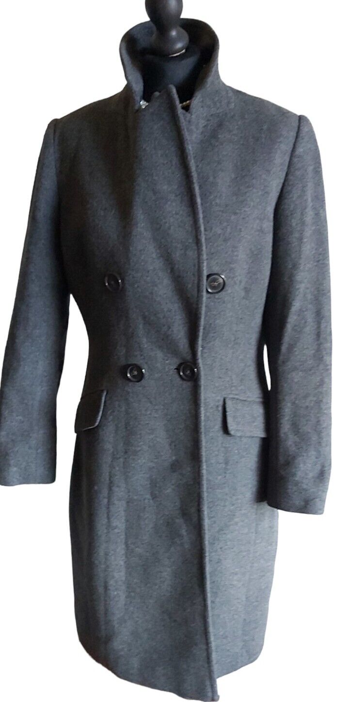 Hobbs Grey Double Breasted Wool Cashmere  Long  Coat 10/12