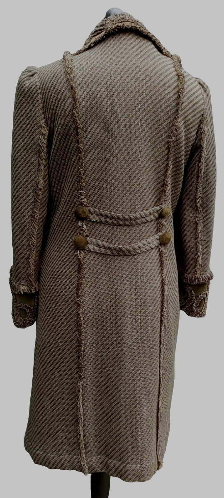 Ladies Per Una M&S Khaki  Wool Boucle Long coat Evening Size 10