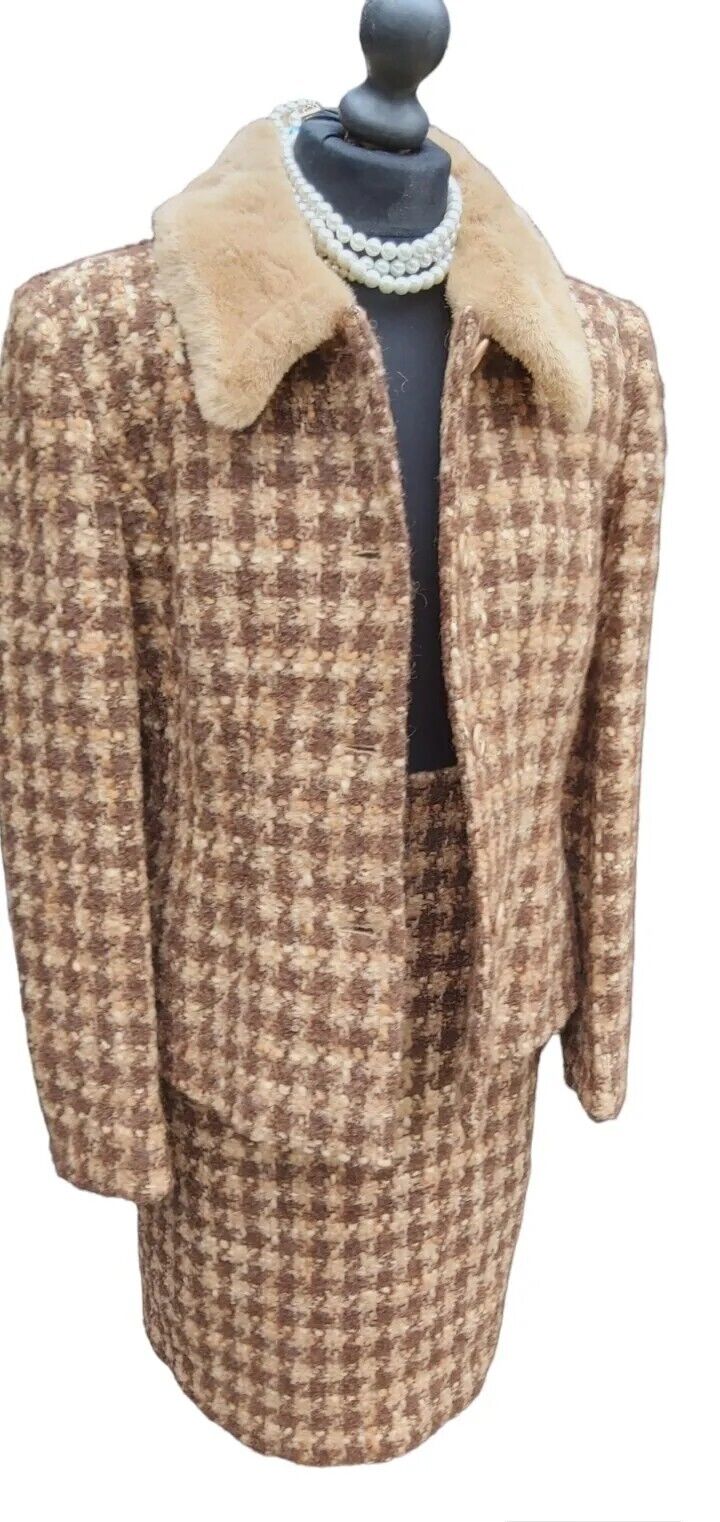 HOBBS wool Alpaca Mohair suit blazer jacket  skirt Camel size UK 12