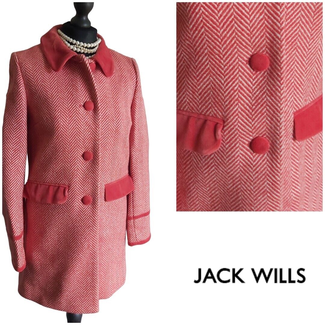 Womens Jack Wills 100% Wool Harringbone Tweed  Coat UK 8/10