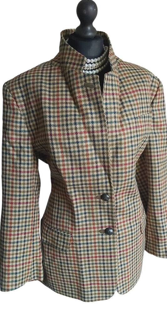 Ladies DAKS wool check tweed jacket blazer Elbow Patches size 16