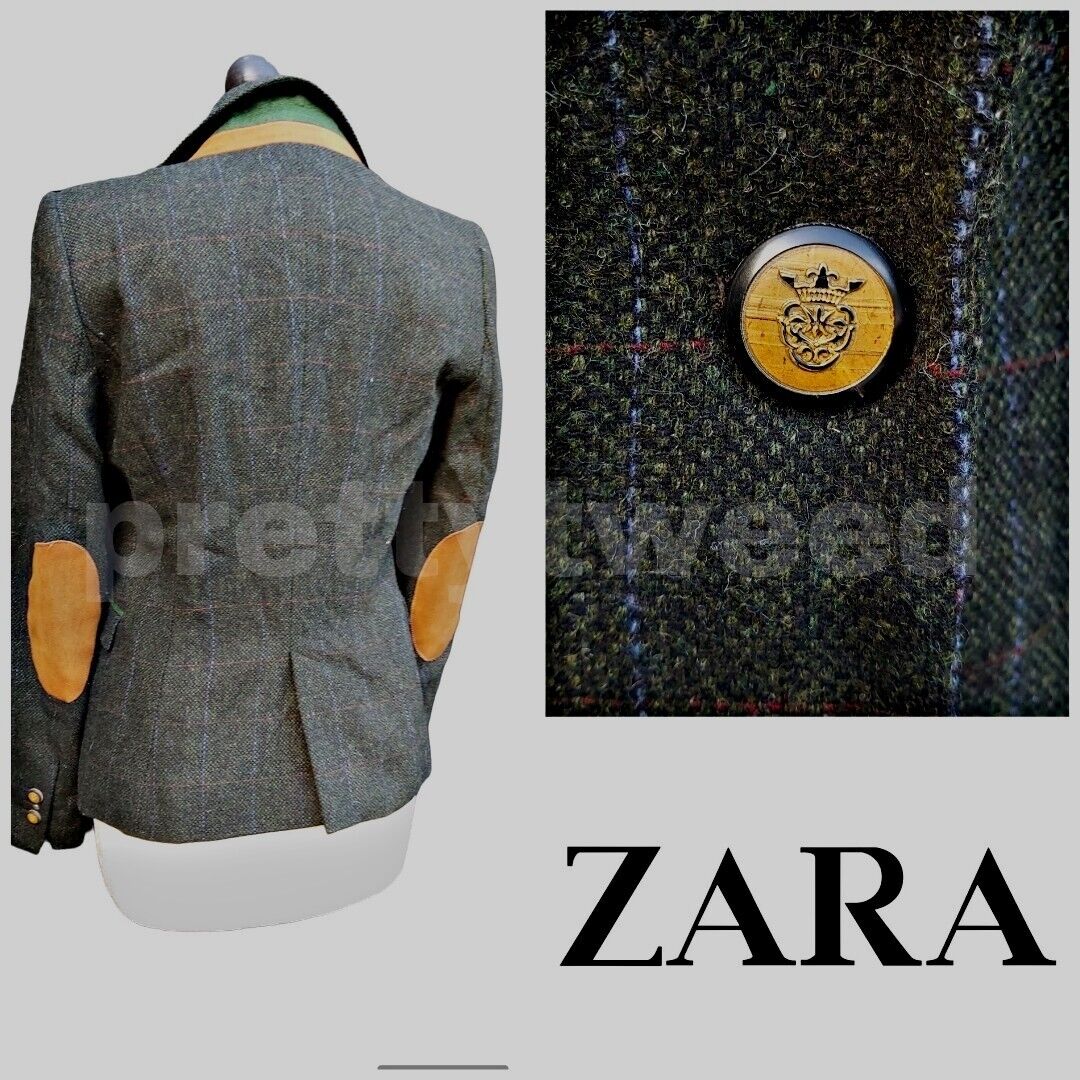 Ladies Zara Tweed 100% Wool  Jacket With Elbow Patches Size M (8 and 10)