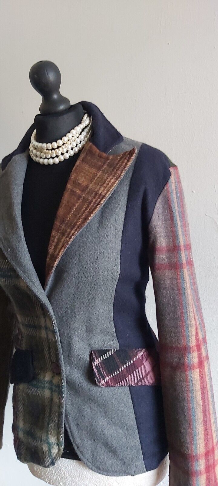 Ladies Tweed MULTI patch 100% Wool Jacket Blazer Size S/M