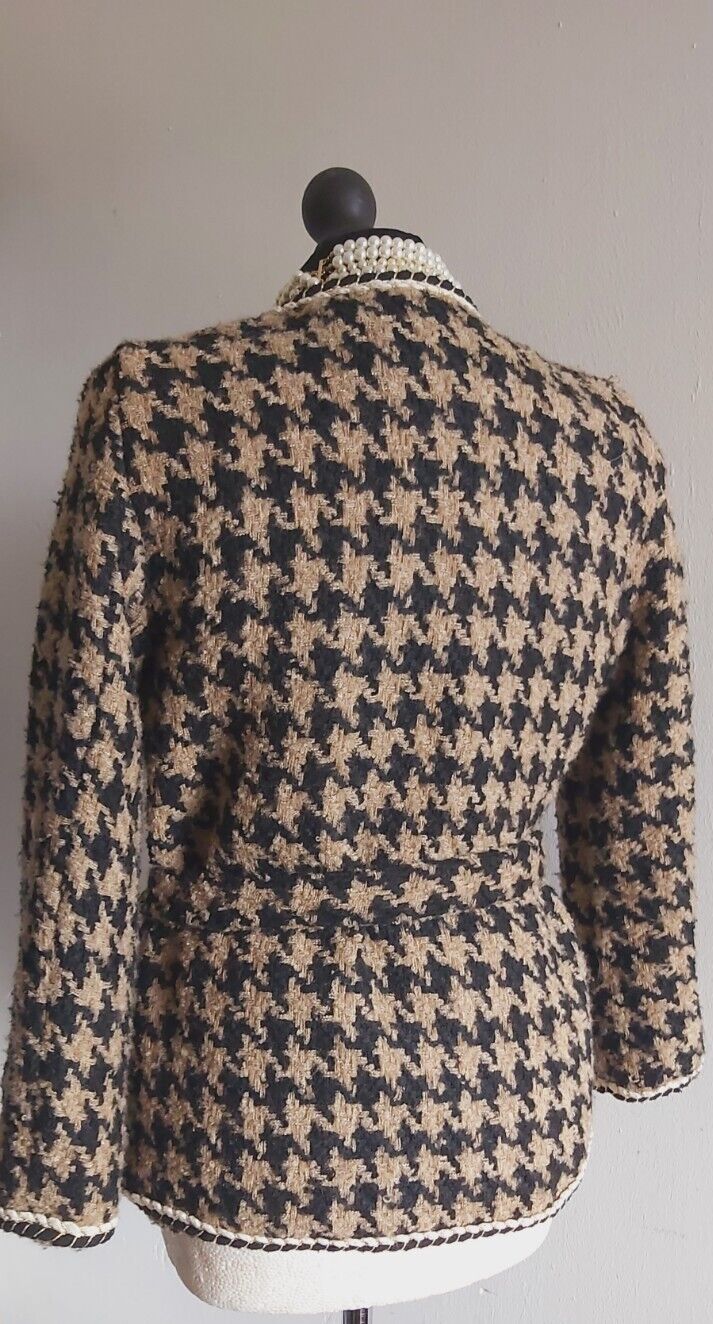 BROWN HOUNDSTOOTH LADIES TWEED Wrap COAT SIZE S