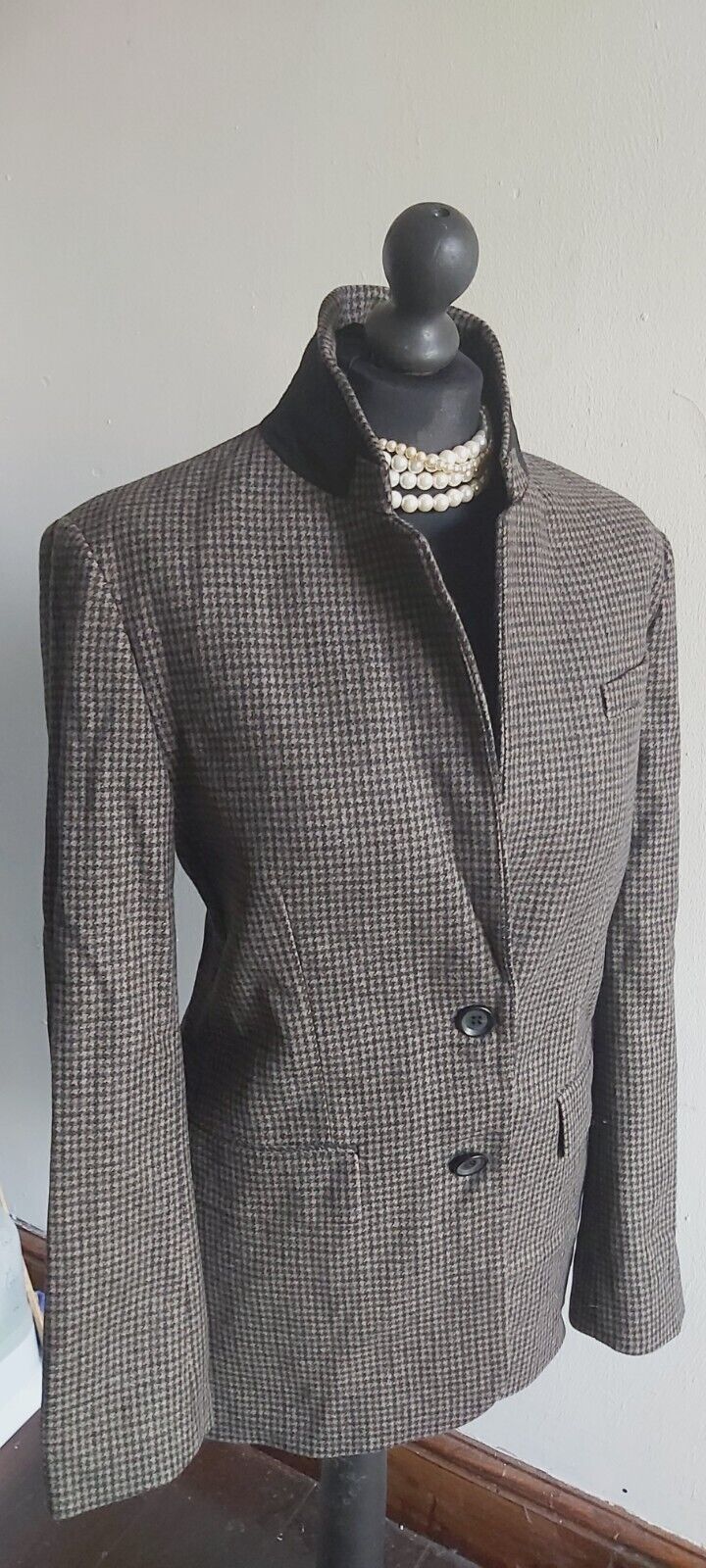 ZARA Brown Women's  Wool Tweed Elbow Patch Hacking Blazer Jacket M Medium