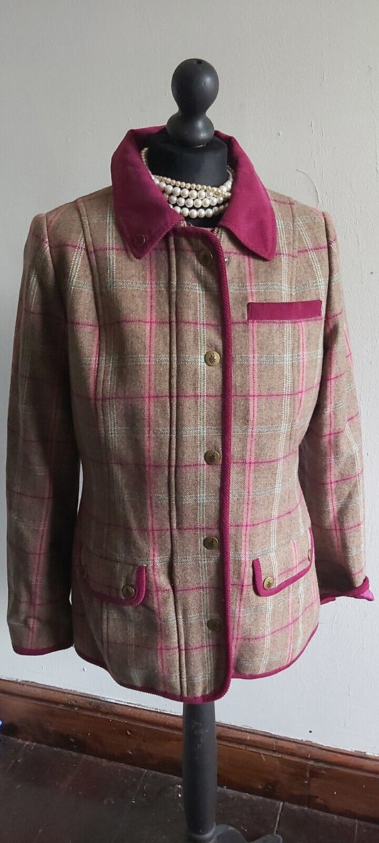 Ladies Tayberry Tweed Field Coat Burgundy Wool Country Jacket Fieldcoat Size 12