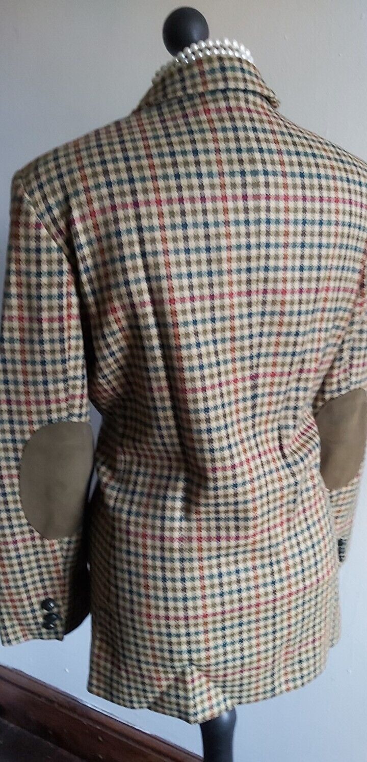 Ladies DAKS wool check tweed jacket blazer Elbow Patches size 16