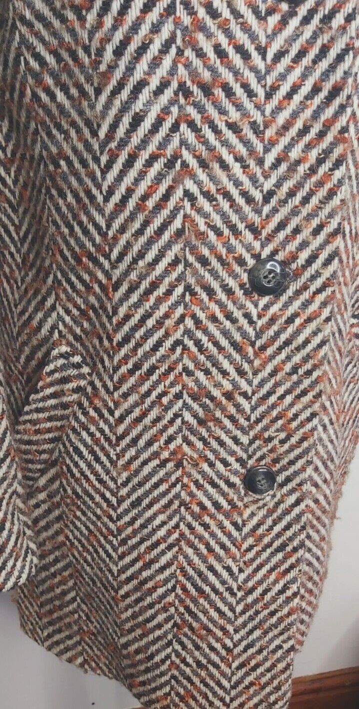 Vintage Eastex Wool Tweed Harringbone Over Coat UK SIZE 12