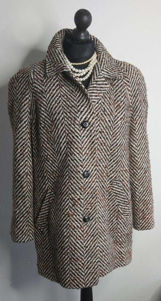 Vintage Eastex Wool Tweed Harringbone Over Coat UK SIZE 12