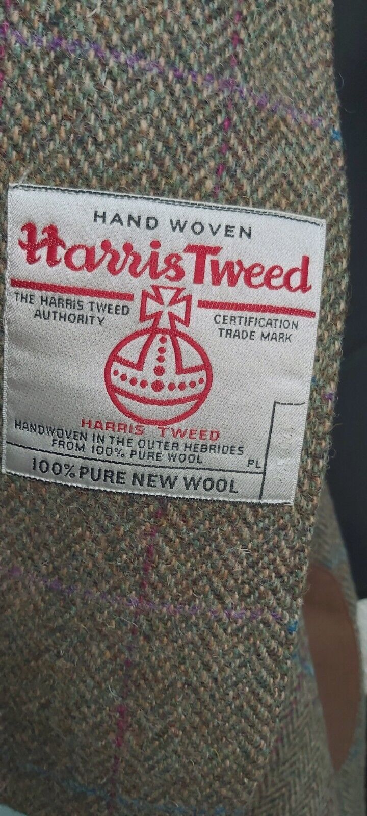 Ladies  Harris Tweed 100% Wool Khaki Jacket Elbow Patches UK Size 12