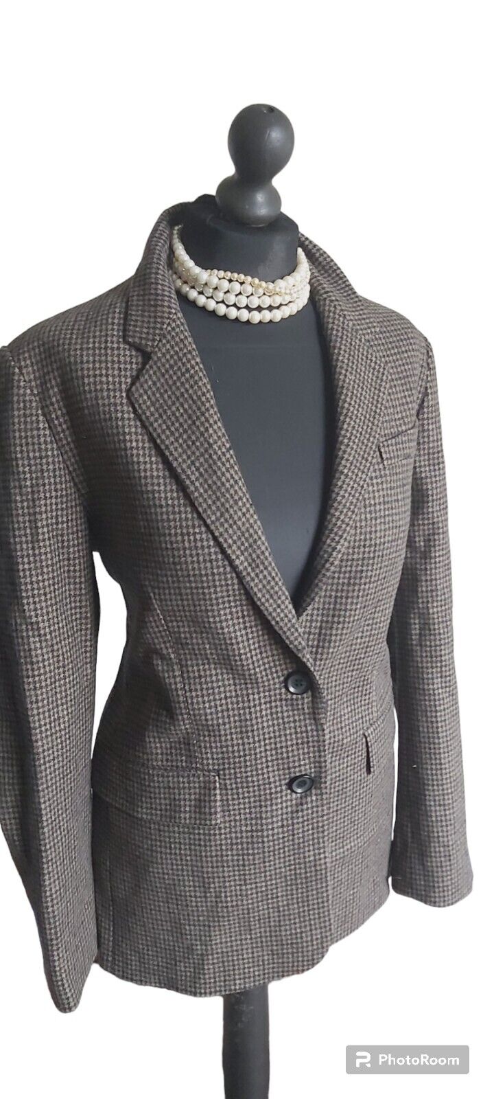 ZARA Brown Women's  Wool Tweed Elbow Patch Hacking Blazer Jacket M Medium