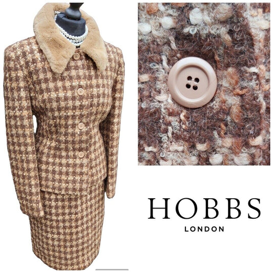 HOBBS wool Alpaca Mohair suit blazer jacket  skirt Camel size UK 12