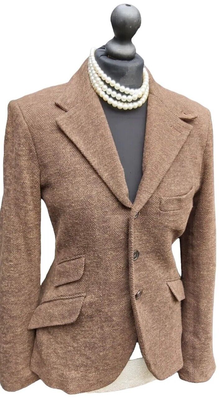 Ralph Lauren  Womens Tweed Wool Cotton Country Hacking Blazer Jacket UK  10