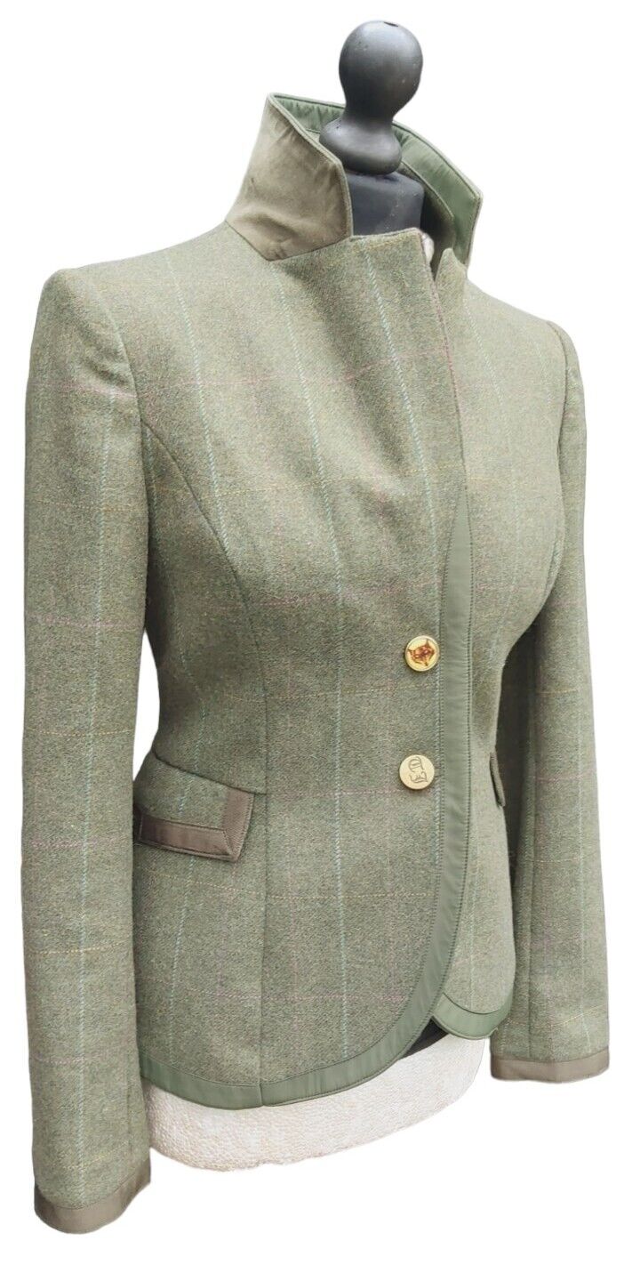 Joules Tweed Jacket Womens Khalki Wool Check Country Hacking Blazer UK Size 10