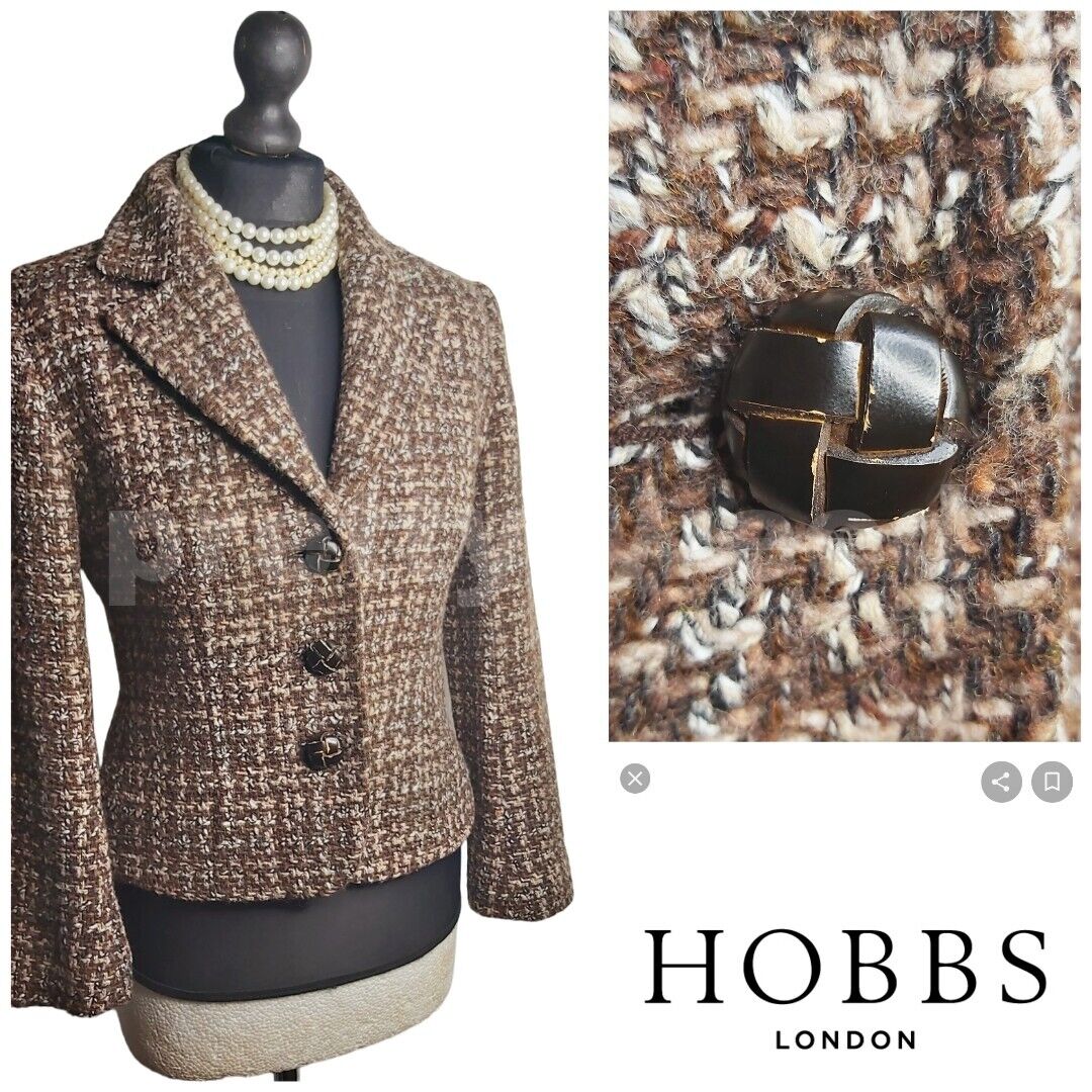 Hobbs Vintage  Fitted  Wool Tweed Boucle Blazer Jacket Size 14