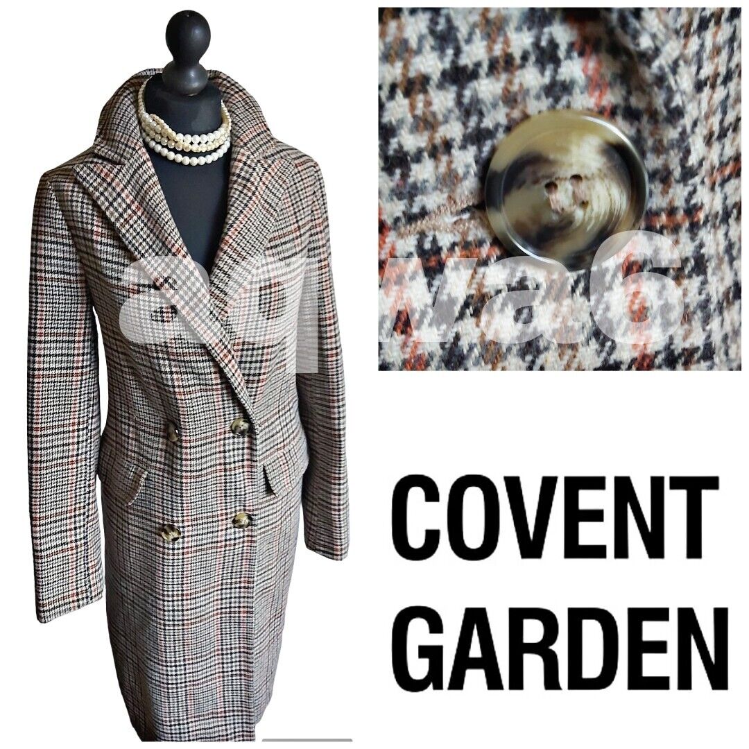 Ladies COVENT GARDEN Check Tweed Long COAT Size 10