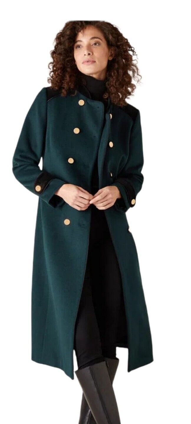 NEW TAGS Monsoon Maddie  Green  Military Long Wool Coat UK 10