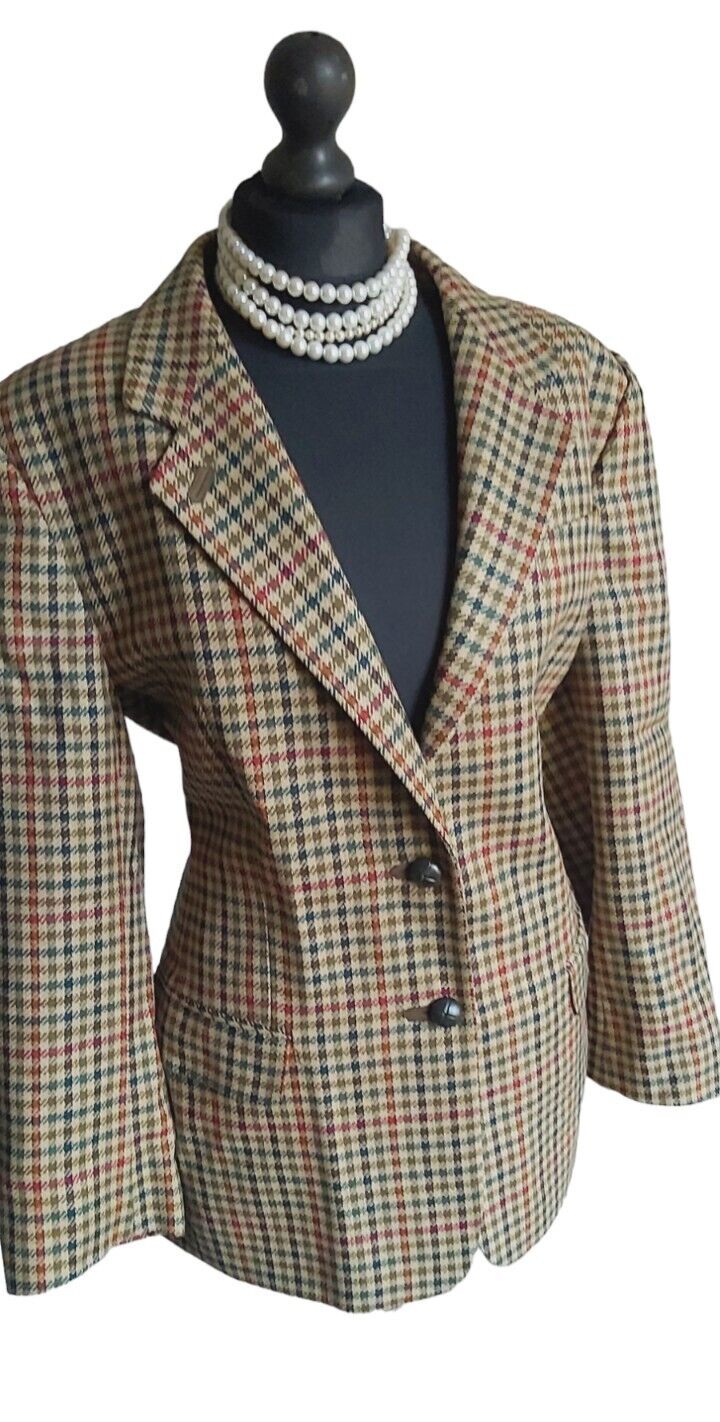 Ladies DAKS wool check tweed jacket blazer Elbow Patches size 16