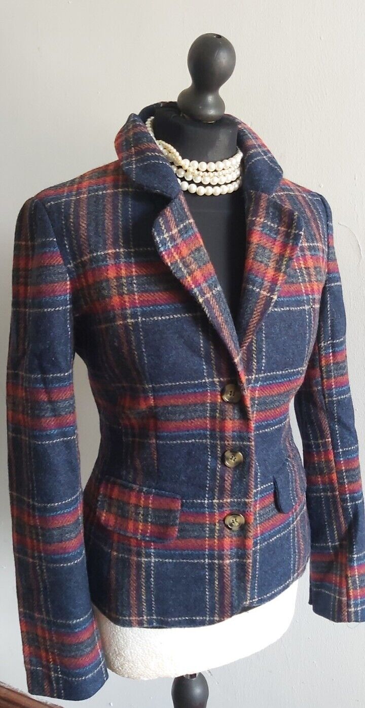 Ladies Dickins & Jones Red blue check  100% tweed wool jacket size 10