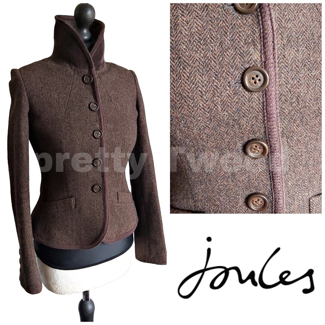 Ladies Joules 100% Wool  Harringbone Tweed brown Jacket SIZE 8