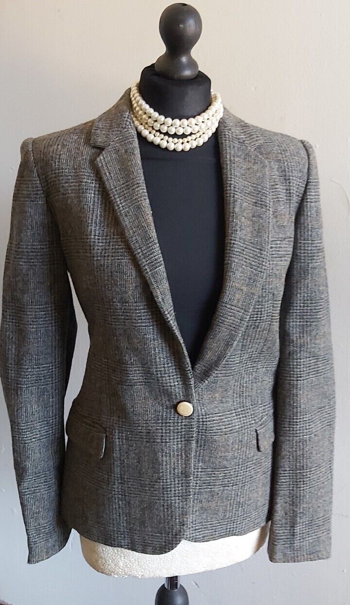 Zara Tweed 100% Wool Jacket Womens  Wool Country Hacking Blazer Size L